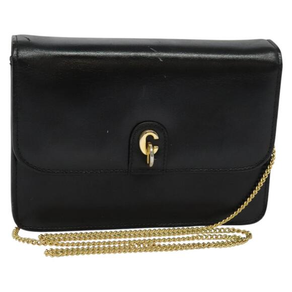 DIOR Chain Shoulder Bag Leather Black Gold - Picture 1 of 12